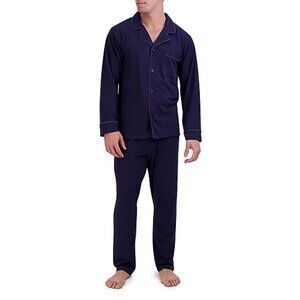 Hanes Mens Knit Long Sleeve 2-pc. Pant Pajama Set - Navy sz M 925244